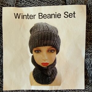 Gray Winter Beanie and Scarf Set